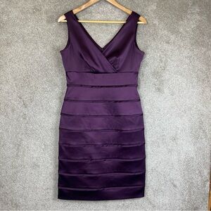 Isabella DeMarco Tahari Levine Dress Womens 6 Purple Sleeveless V Neck- 1859*